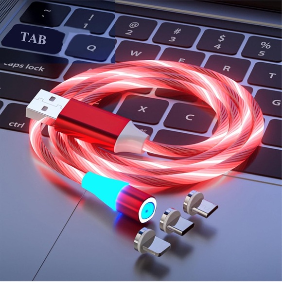 3 in 1 Magnetic Light Up Charging Cable 360 Rotating LED Universal Phone Charger - Picture 2 of 6